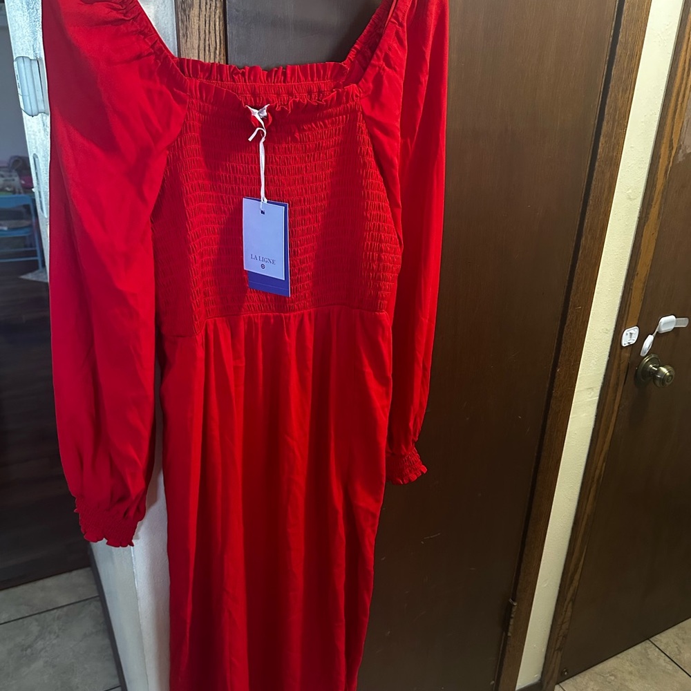 La Ligne Red Raglan Long Sleeve Sundress